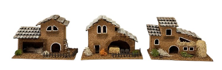 JUEGO 3 CASAS CORCHO RUSTICAS SURTIDAS 18X8X12CMS (PRECIO JUEGO)