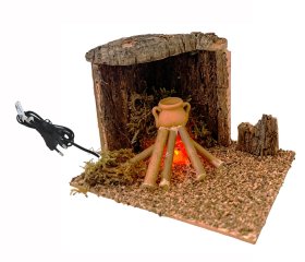 FOGATA CORCHO CON LUZ LLAMA A 220V / 10X10X8CMS