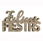 FELICES FIESTAS MADERA C/20LUCES LED (PILA NO INCLUIDA)-27X15CMS