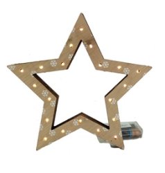 ESTRELLA MADERA C/20LUCES LED (PILA NO INCLUIDA)-19X21CMS