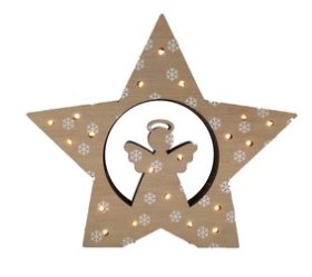 ESTRELLA ANGEL MADERA C/20LUCES LED (PILA NO INCLUIDA)-21X21CMS