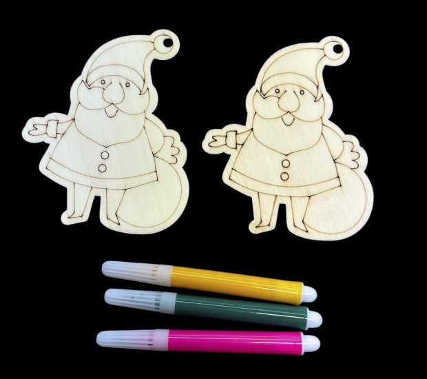 2 SILUETAS PAPA NOEL MADERA CON 3 ROTULADORES 9X7CMS