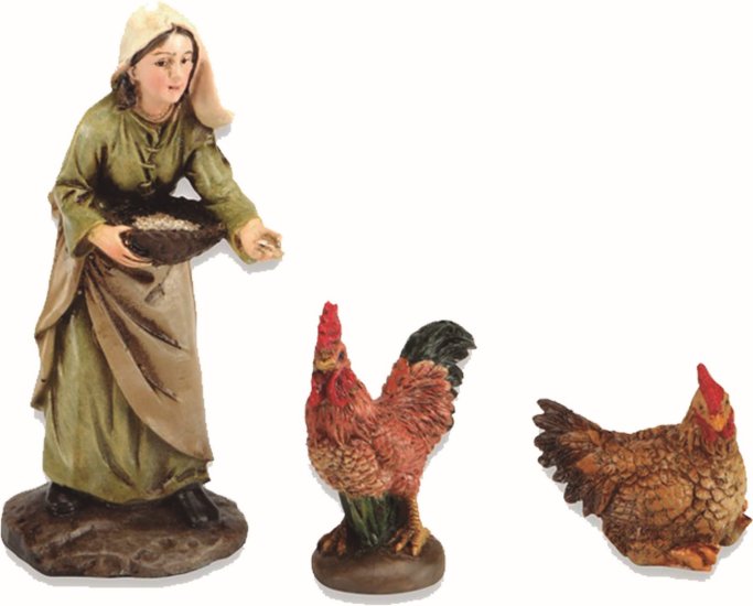MUJER CON GALLINAS RESINA 11CMS