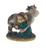 PASTORA CON VACA ORDEÑANDO RESINA MODERNA 9CMS